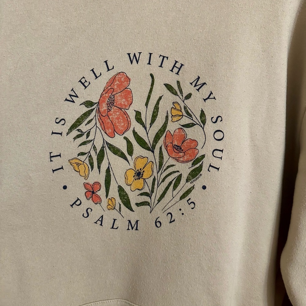 Beige Floral Bible Verse Hoodie | Psalm 62:5 | XL - Picture 2 of 6